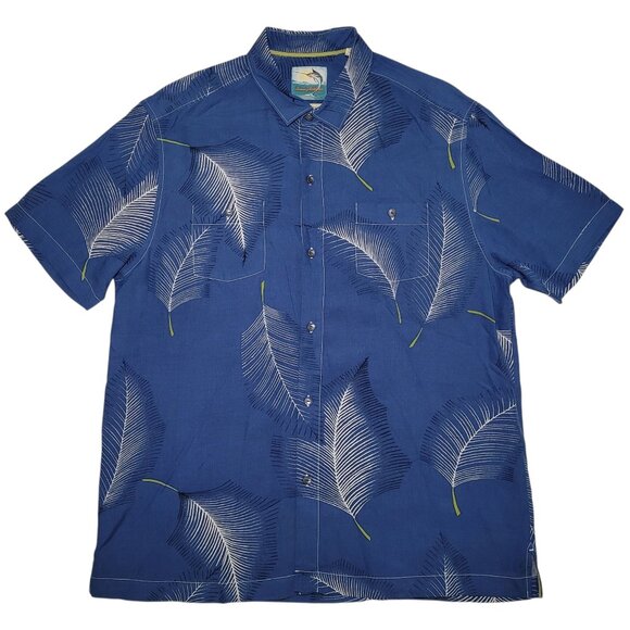 Tommy Bahama Other - Tommy Bahama Silk Button Up Blue Palm Leaf Print Camp Shirt Mens Size Large